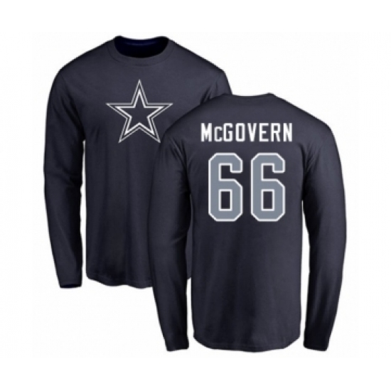 Football Dallas Cowboys #66 Connor McGovern Navy Blue Name & Number Logo Long Sleeve T-Shirt - Jersey