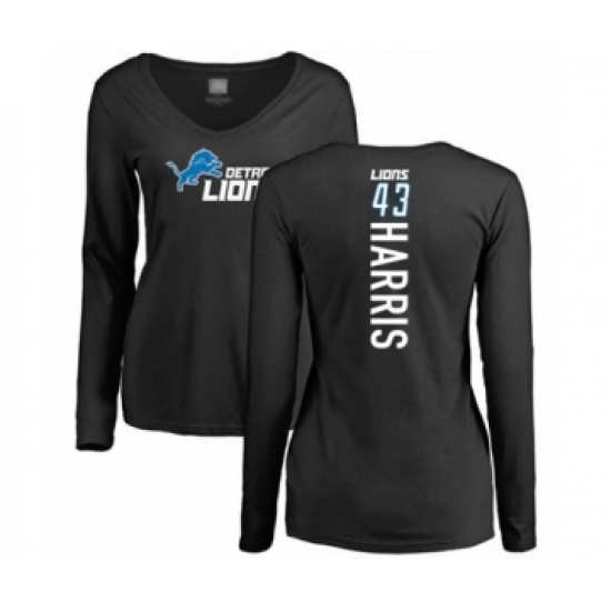 Football Women's Detroit Lions #43 Will Harris Black Backer Long Sleeve T-Shirt - Jersey