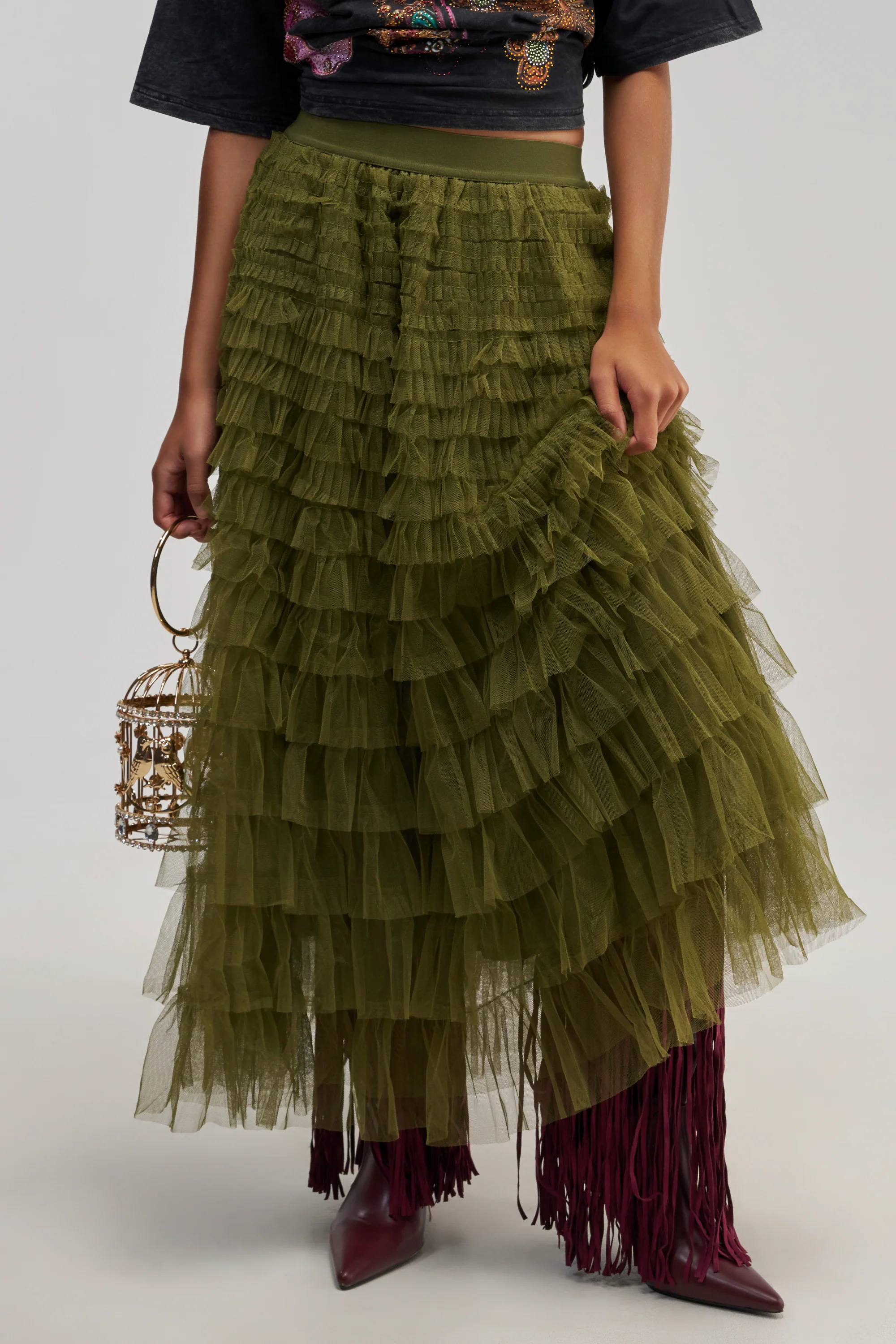 STARS ALIGNED MESH RUFFLE MAXI SKIRT - Akira Wear