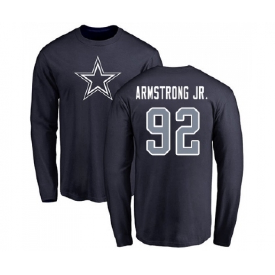Football Dallas Cowboys #92 Dorance Armstrong Jr. Navy Blue Name & Number Logo Long Sleeve T-Shirt - Jersey