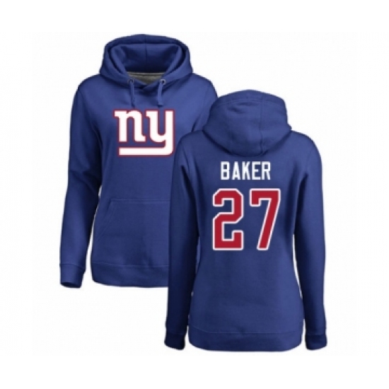 Football Women's New York Giants #27 Deandre Baker Royal Blue Name & Number Logo Pullover Hoodie - Jersey