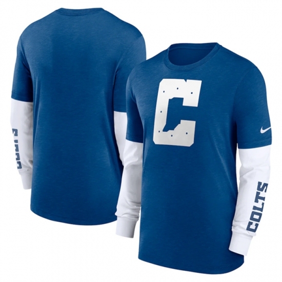 Men's Indianapolis Colts Heather Blue Slub Fashion Long Sleeve T Shirt - Jersey