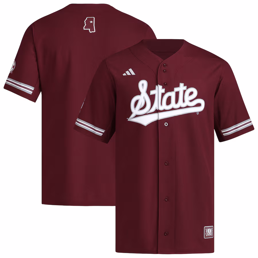 Men's adidas  Maroon Mississippi State Bulldogs Reversible Retro Full-Button Baseball Jersey - Jersey