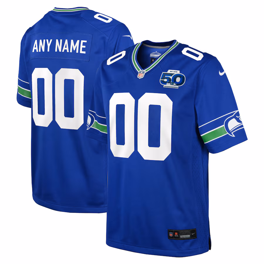 Youth Seattle Seahawks Nike Royal 50th Season Throwback Custom Game Jersey - Jersey