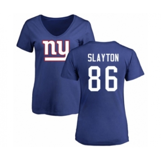 Football Women's New York Giants #86 Darius Slayton Royal Blue Name & Number Logo T-Shirt - Jersey