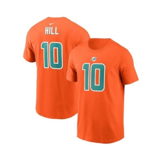 Men's Miami Dolphins #10 Tyreek Hill 2022 Orange Name & Number T-Shirt - Jersey