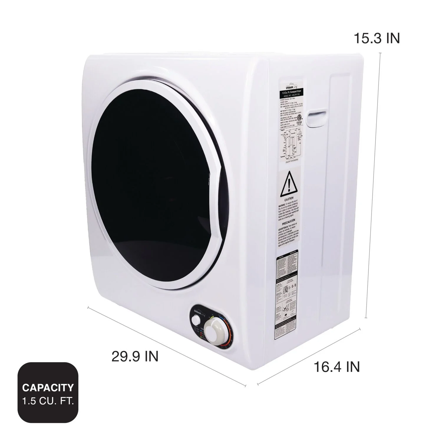 Urban Living 1.5-cu. ft. Compact Electric Dryer, Small Portable Clothes Dryer for Apartment and Small Spaces in White