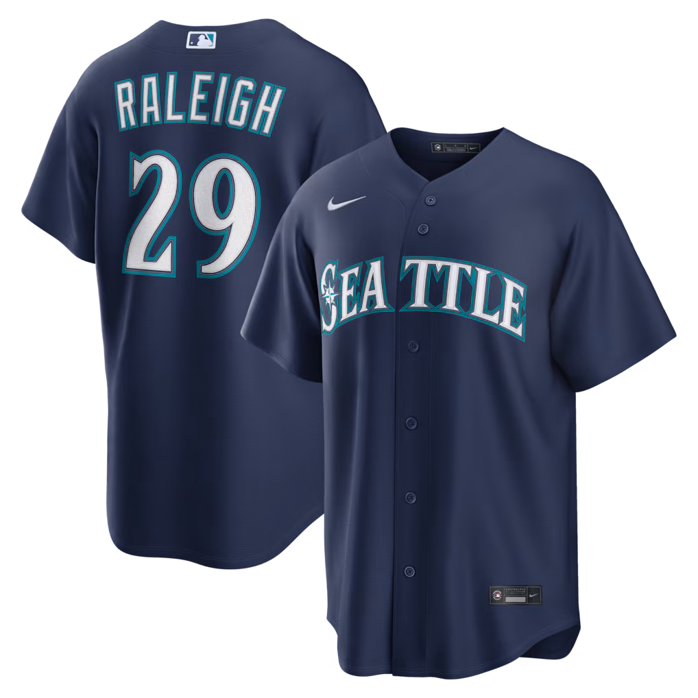 Men's Seattle Mariners Cal Raleigh Nike Navy Road Replica Jersey - Jersey