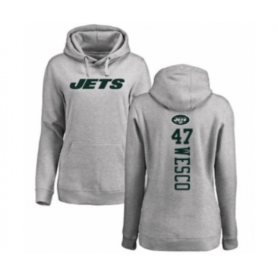 Football Women's New York Jets #47 Trevon Wesco Ash Backer Pullover Hoodie - Jersey