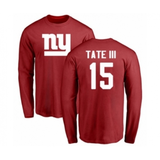 Football New York Giants #15 Golden Tate III Red Name & Number Logo Long Sleeve T-Shirt - Jersey