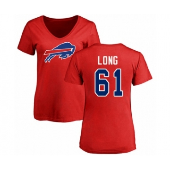 Football Women's Buffalo Bills #61 Spencer Long Red Name & Number Logo T-Shirt - Jersey