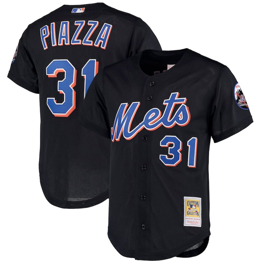 Men's New York Mets Mike Piazza Mitchell & Ness Black Big & Tall Cooperstown Mesh Batting Practice Jersey - Jersey