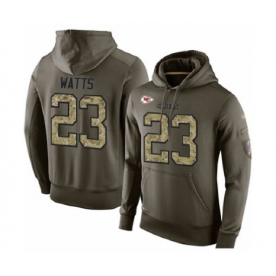 Football Men's Kansas City Chiefs #23 Armani Watts Green Salute To Service Pullover Hoodie - Jersey