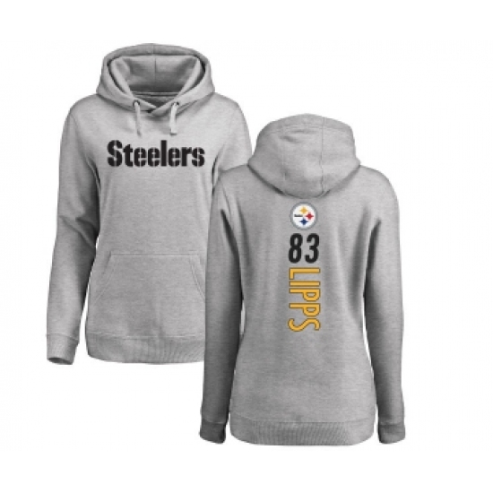 Football Women's Pittsburgh Steelers #83 Louis Lipps Ash Backer Pullover Hoodie - Jersey