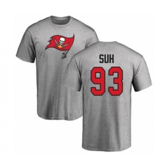 Football Tampa Bay Buccaneers #93 Ndamukong Suh Ash Name & Number Logo T-Shirt - Jersey