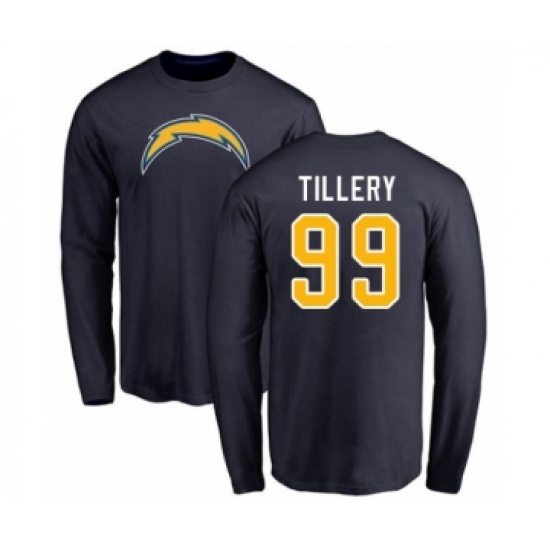 Football Los Angeles Chargers #99 Jerry Tillery Navy Blue Name & Number Logo Long Sleeve T-Shirt - Jersey