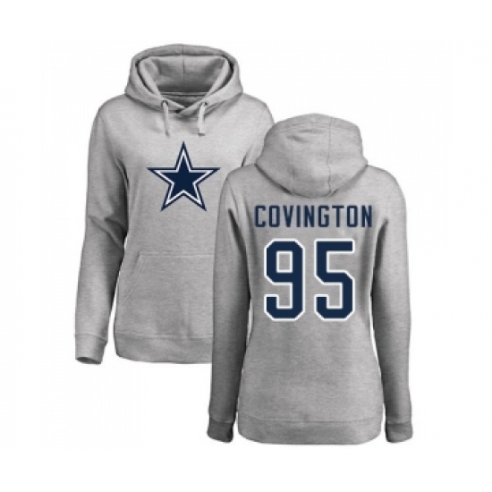 Football Women's Dallas Cowboys #95 Christian Covington Ash Name & Number Logo Pullover Hoodie - Jersey