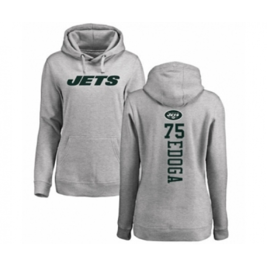 Football Women's New York Jets #75 Chuma Edoga Ash Backer Pullover Hoodie - Jersey