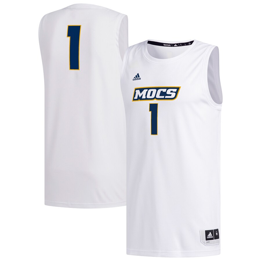 Men's adidas #1 White Tennessee Chattanooga Mocs Replica Basketball Jersey - Jersey