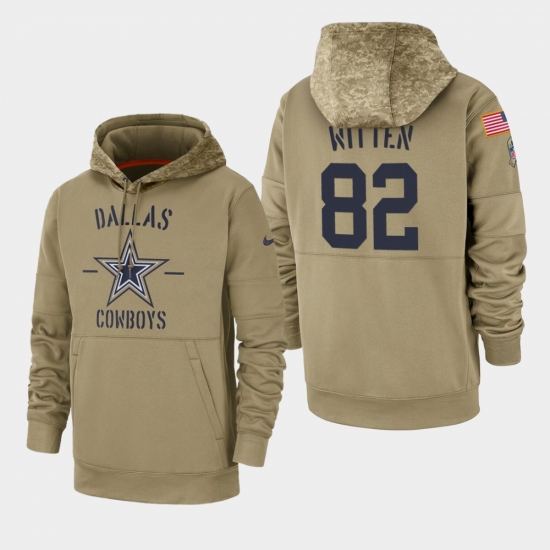 Men's Dallas Cowboys #82 Jason Witten 2019 Salute to Service Sideline Therma Pullover Hoodie - Tan - Jersey