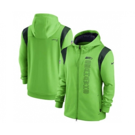 Men's Seattle Seahawks 2021 Neon Green Sideline Team Performance Full-Zip Hoodie - Jersey