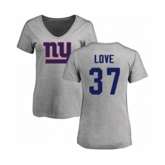 Football Women's New York Giants #37 Julian Love Ash Name & Number Logo T-Shirt - Jersey