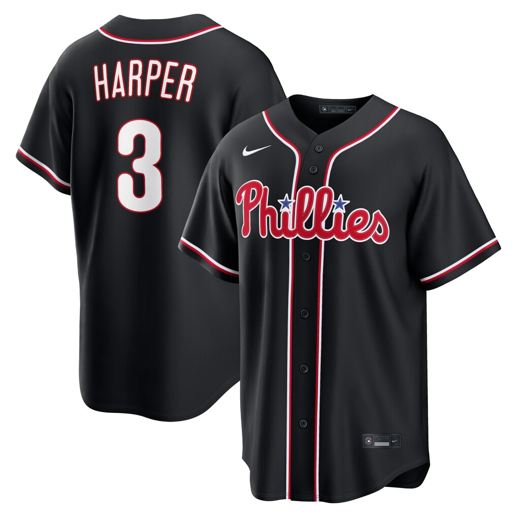 Men's Philadelphia Phillies Bryce Harper Nike Fashion Replica Black Out Jersey - Jersey