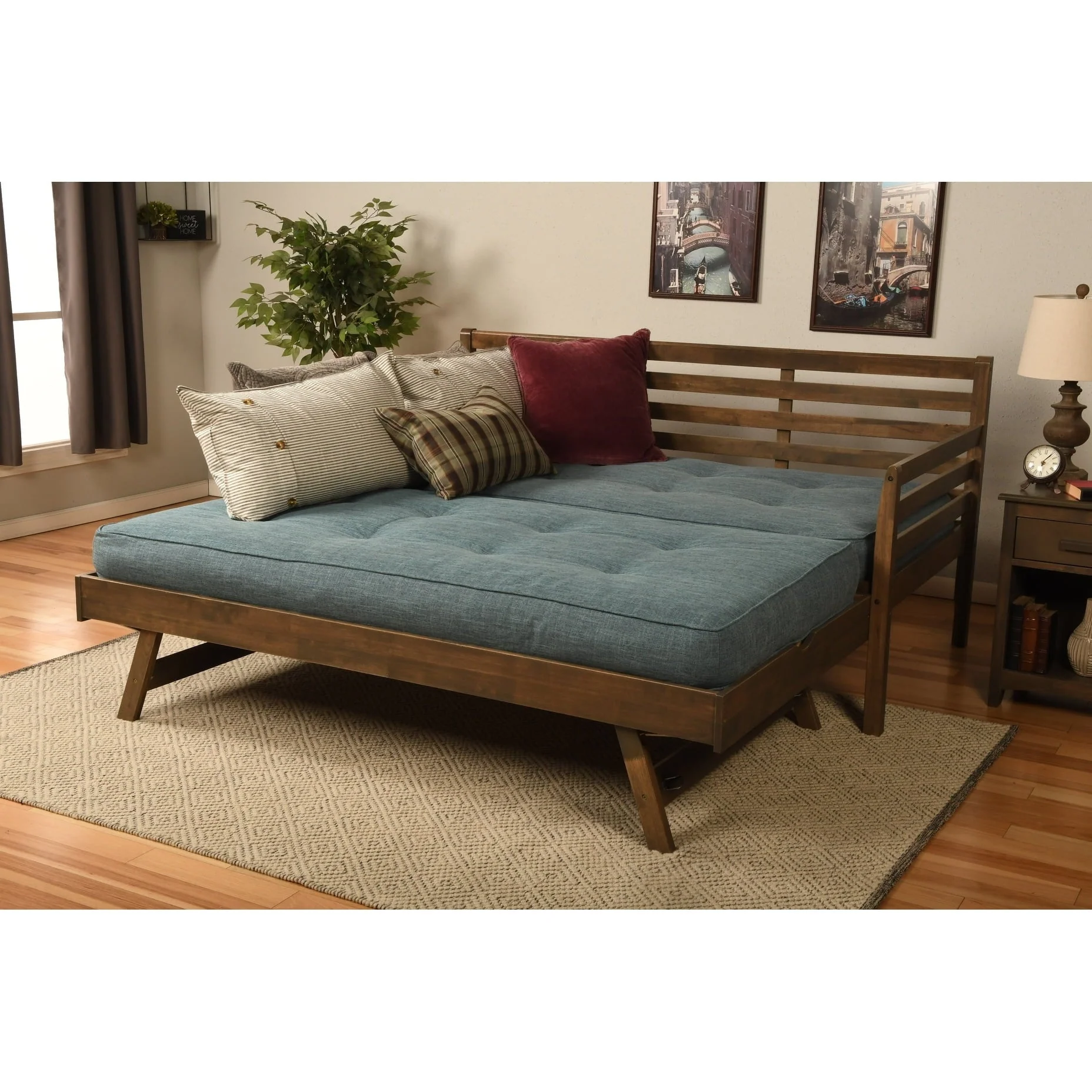 Somette Boho Daybed and Pop Up Bed with Linen Aqua Mattress Barbados