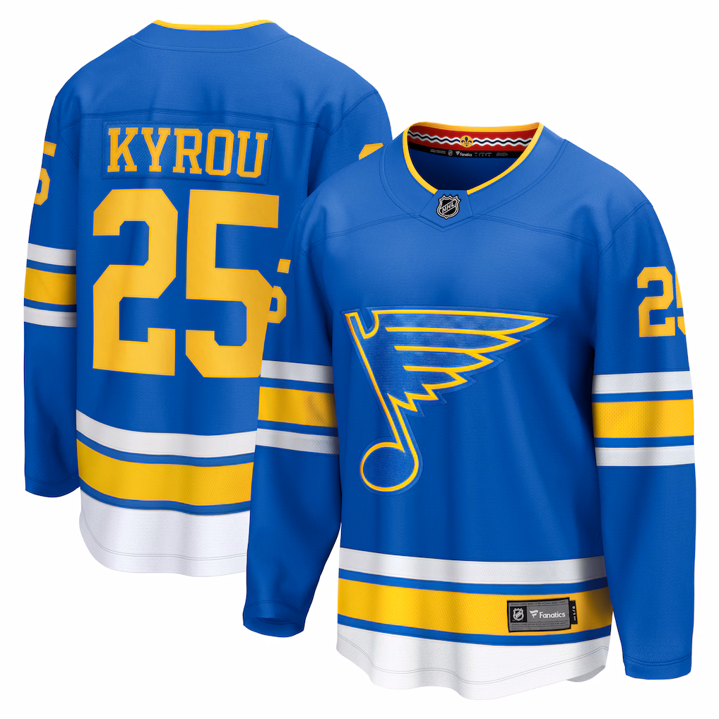 Men's St. Louis Blues Jordan Kyrou Fanatics Blue Home Breakaway Player Jersey - Jersey