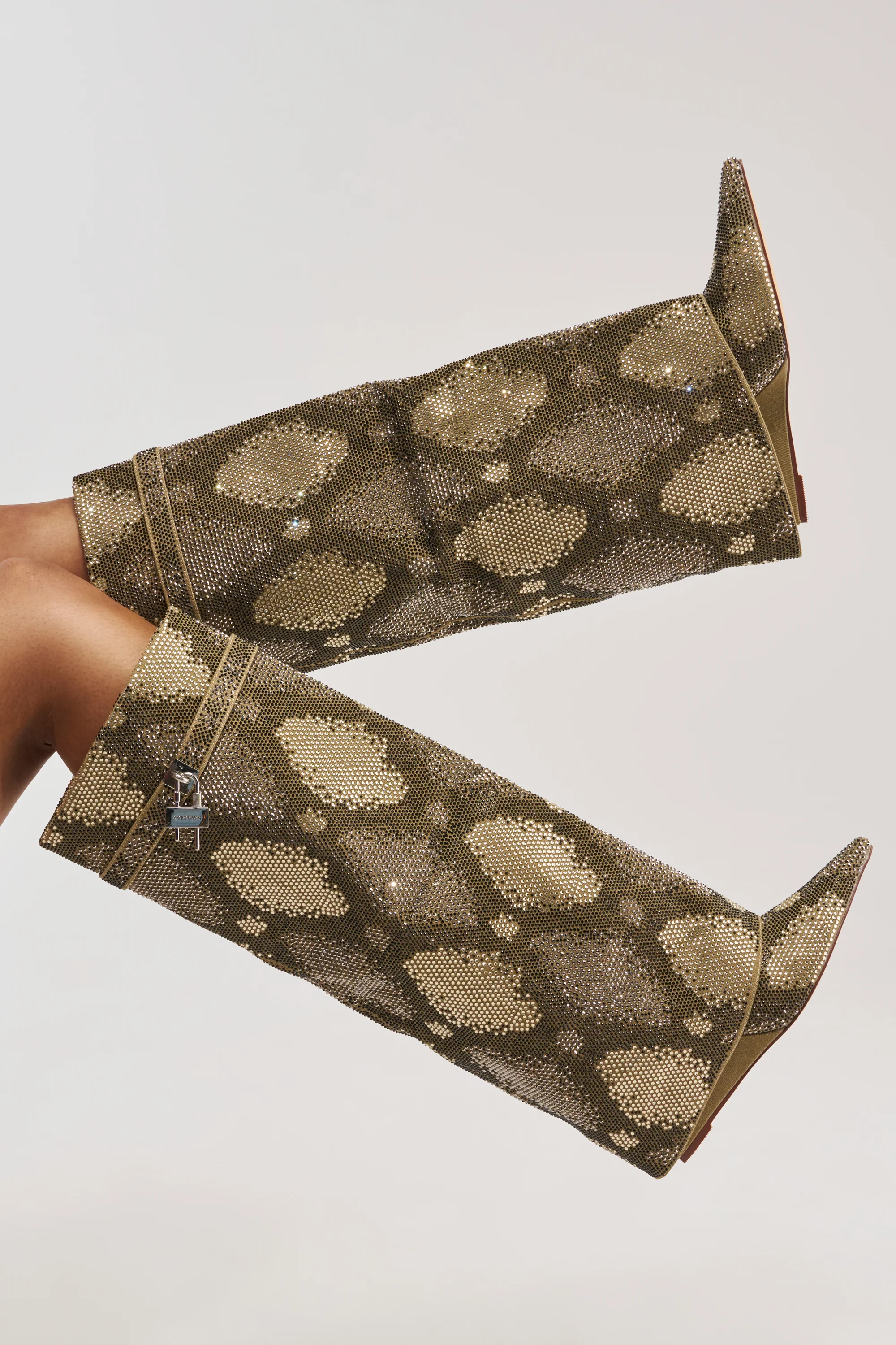 AZALEA WANG EVO KHAKI SNAKE SPARKLE WEDGE BOOT - Akira Wear