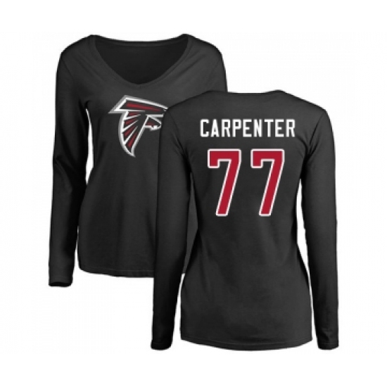 Football Women's Atlanta Falcons #77 James Carpenter Black Name & Number Logo Long Sleeve T-Shirt - Jersey