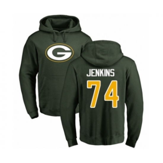 Football Green Bay Packers #74 Elgton Jenkins Green Name & Number Logo Pullover Hoodie - Jersey
