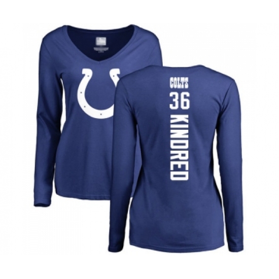 Football Women's Indianapolis Colts #36 Derrick Kindred Royal Blue Backer Long Sleeve T-Shirt - Jersey