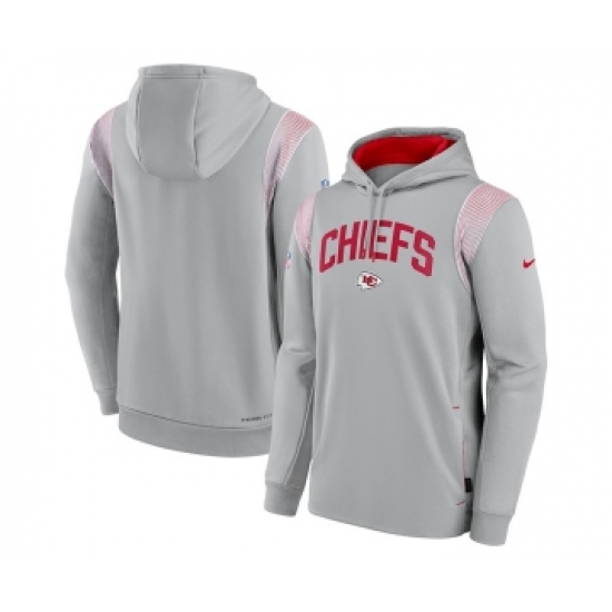 Mens Kansas City Chiefs Gray Sideline Stack Performance Pullover Hoodie - Jersey