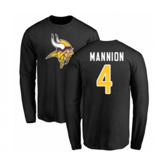 Football Minnesota Vikings #4 Sean Mannion Black Name & Number Logo Long Sleeve T-Shirt - Jersey