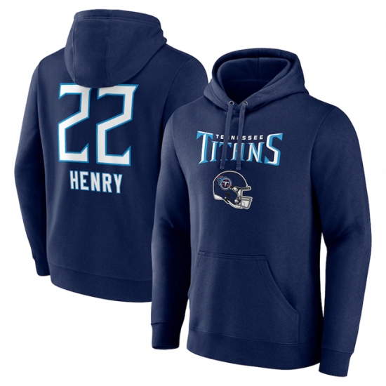 Men's Tennessee Titans #22 Derrick Henry Navy Team Wordmark Name & Number Pullover Hoodie - Jersey