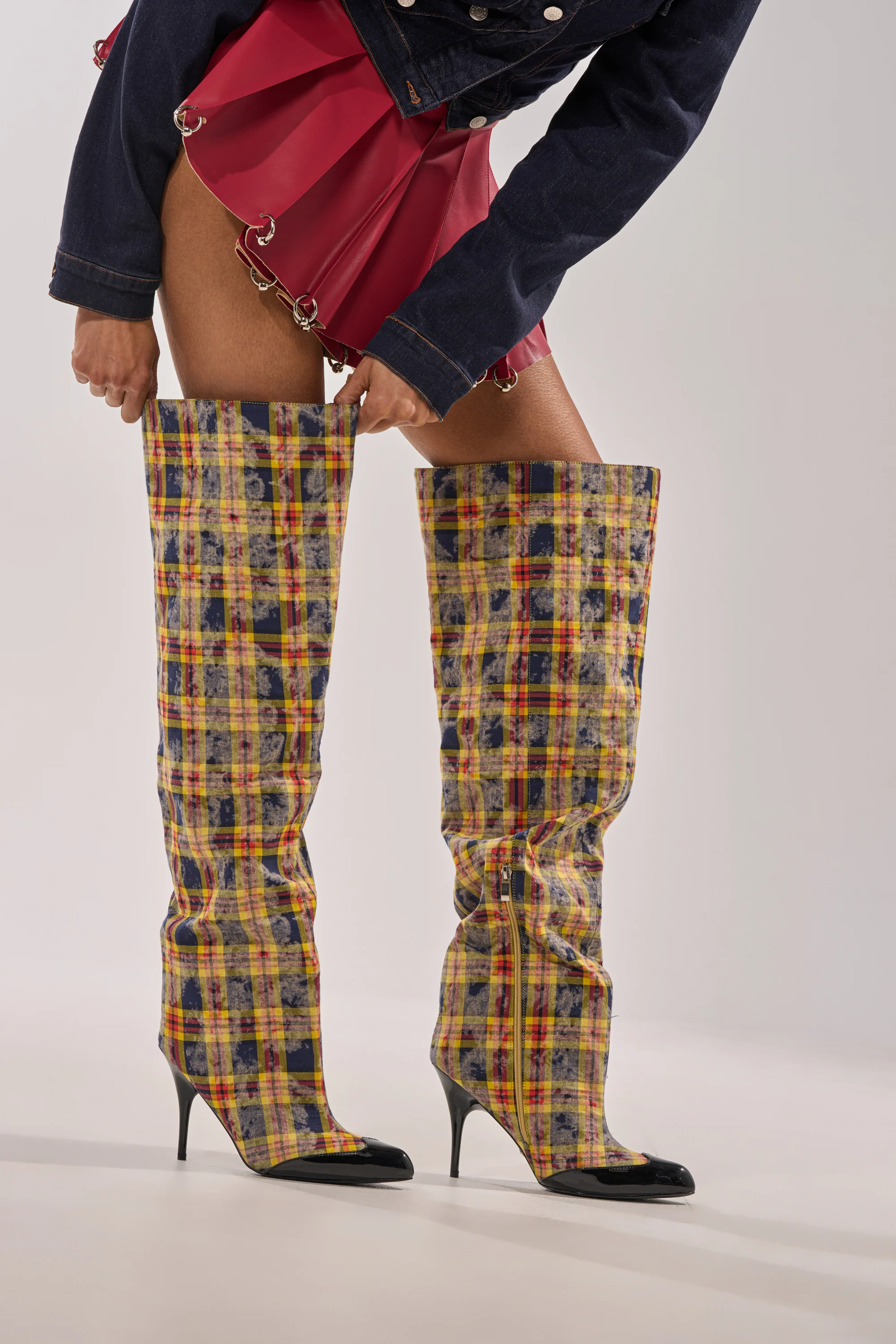 AZALEA WANG LOCHANA MULTI YELLOW PLAID FLANNEL SEXY BOOT - Akira Wear