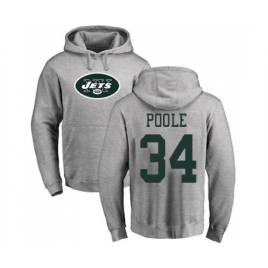 Football New York Jets #34 Brian Poole Ash Name & Number Logo Pullover Hoodie - Jersey