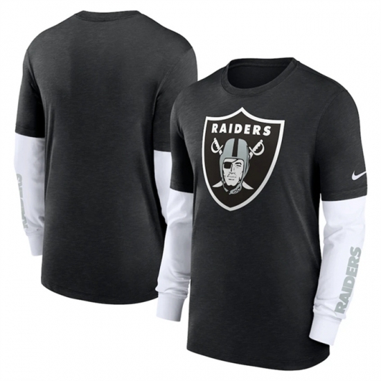 Men's Las Vegas Raiders Heather Black Slub Fashion Long Sleeve T Shirt - Jersey