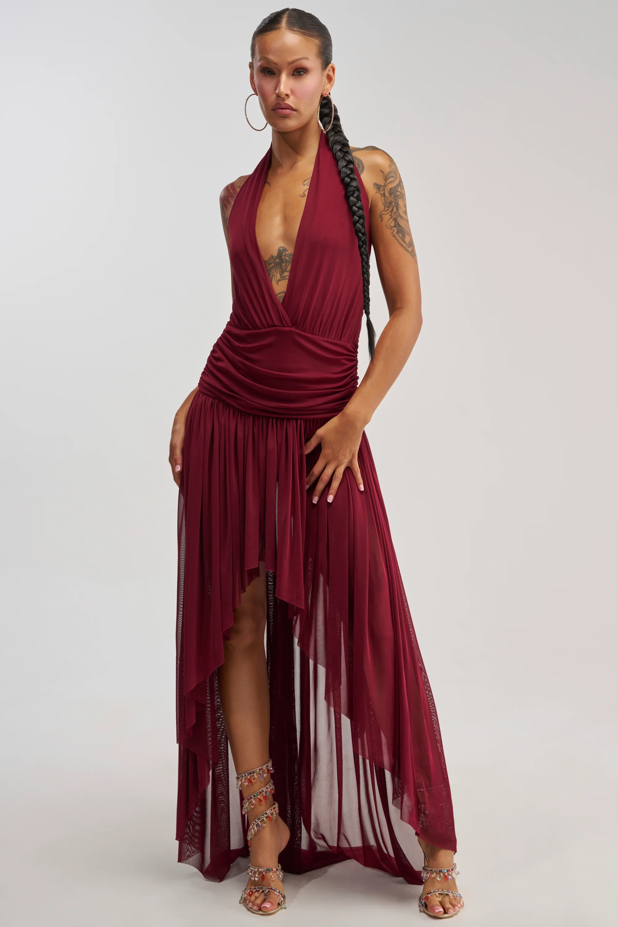 LIKE MY STYLE HIGH LOW MIDI DRESS IN BURGUNDY - Akira Wear