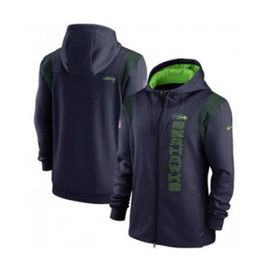 Men's Seattle Seahawks 2021 Navy Sideline Team Performance Full-Zip Hoodie - Jersey
