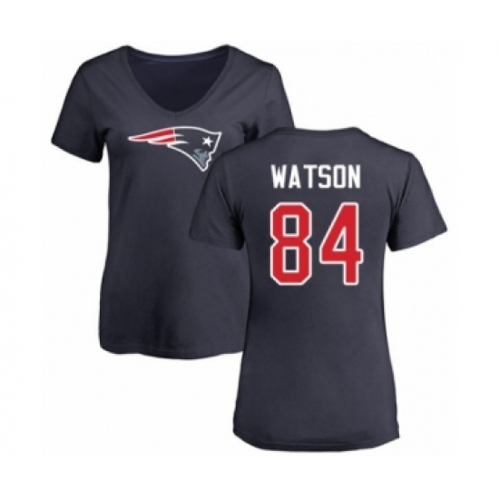 Football Women's New England Patriots #84 Benjamin Watson Navy Blue Name & Number Logo Slim Fit T-Shirt - Jersey