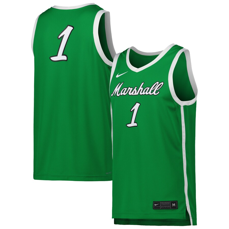 Men's Nike #1 Kelly Green Marshall Thundering Herd Replica Basketball Jersey - Jersey