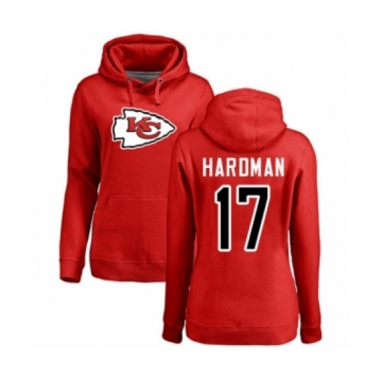 Football Women's Kansas City Chiefs #17 Mecole Hardman Red Name & Number Logo Pullover Hoodie - Jersey