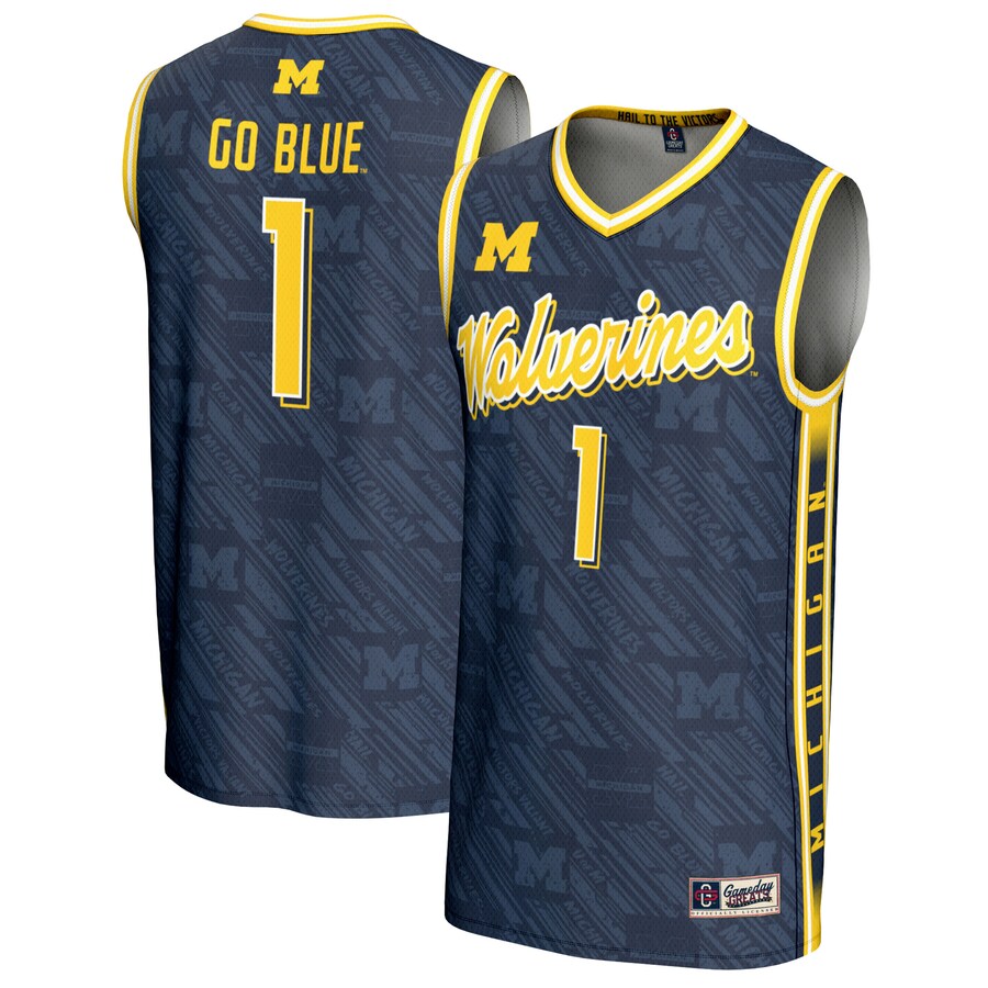 Unisex GameDay Greats #1 Navy Michigan Wolverines Highlight Print Lightweight Basketball Fashion Jersey - Jersey