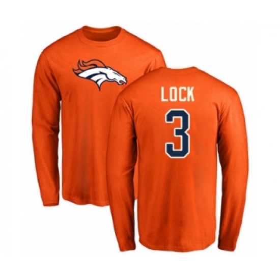 Football Denver Broncos #3 Drew Lock Orange Name & Number Logo Long Sleeve T-Shirt - Jersey