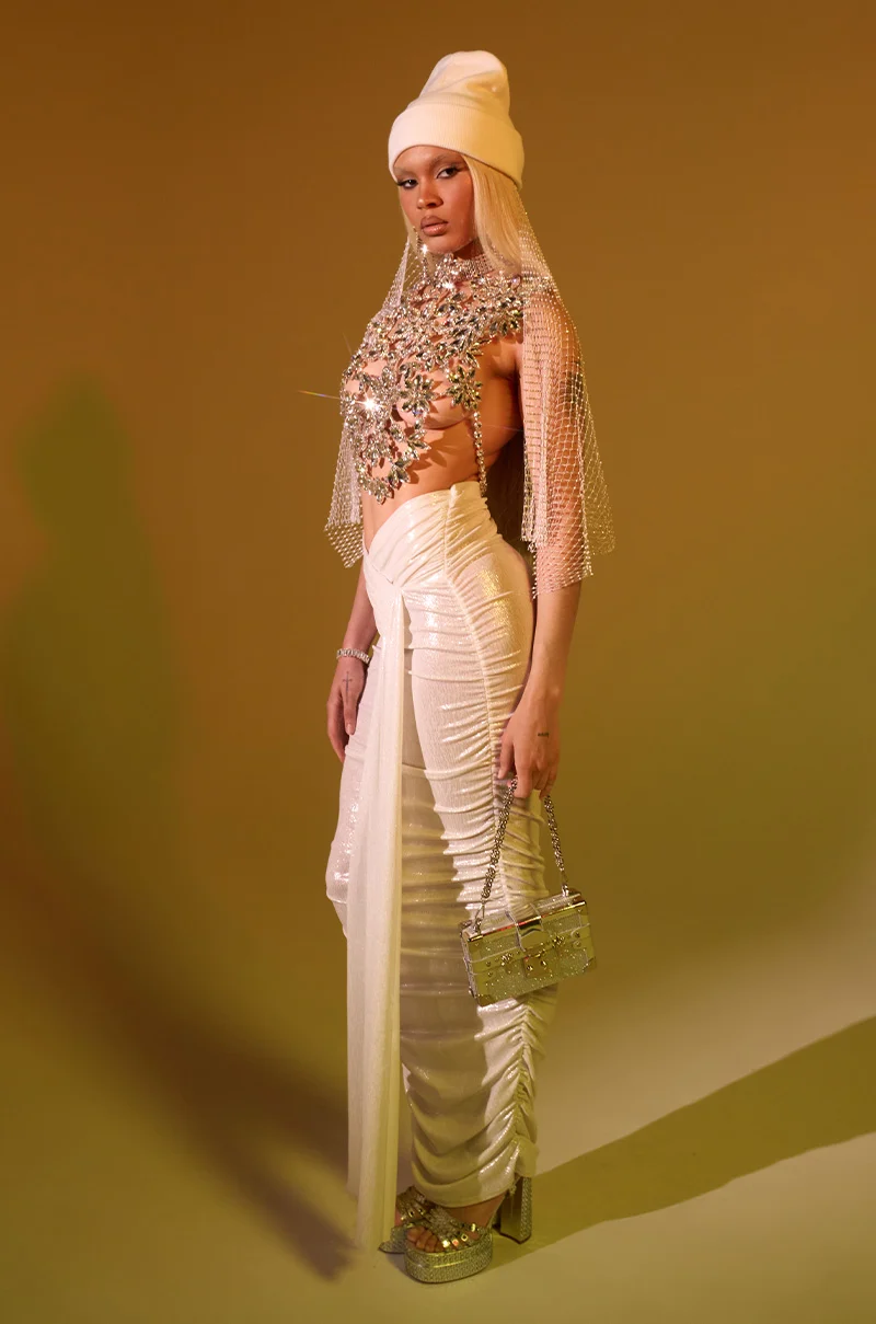 ALL OF THE GLAMOUR SLINKY MAXI SKIRT IN WHITE - Akira Wear