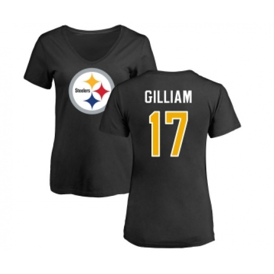 Football Women's Pittsburgh Steelers #17 Joe Gilliam Black Name & Number Logo Slim Fit T-Shirt - Jersey