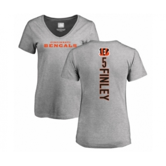 Football Women's Cincinnati Bengals #5 Ryan Finley Ash Backer V-Neck T-Shirt - Jersey