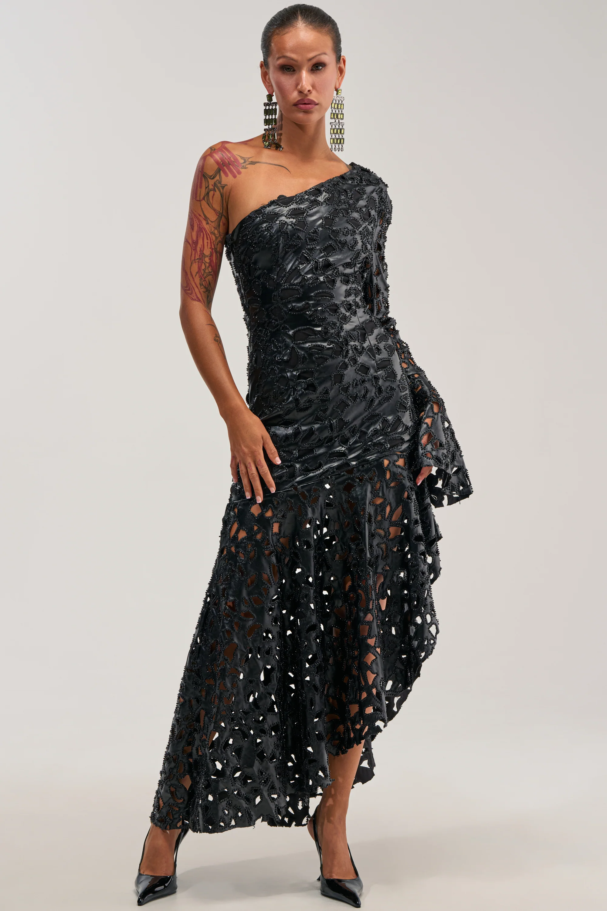MAKE A STATEMENT ONE SHOULDER MIDI DRESS - Akira Wear